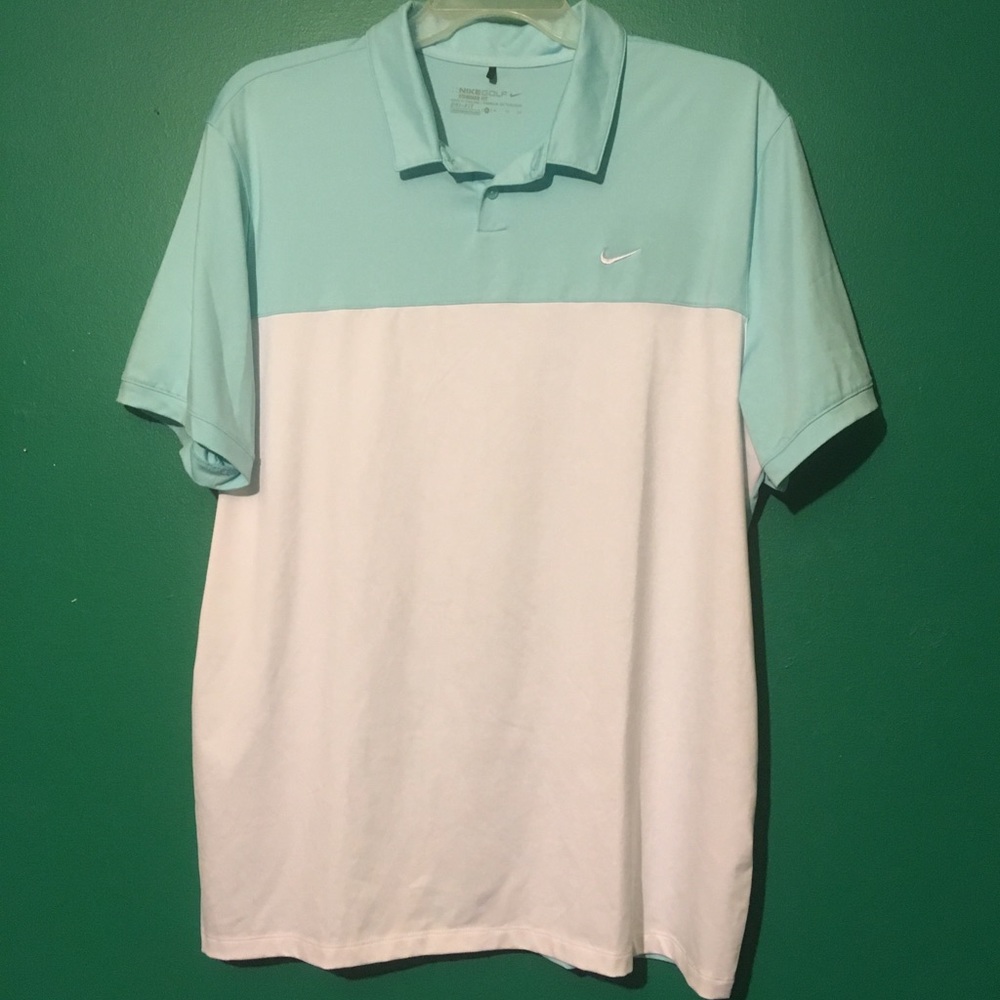 Nike Golf Polo Shirt mens XL sky blue white EUC